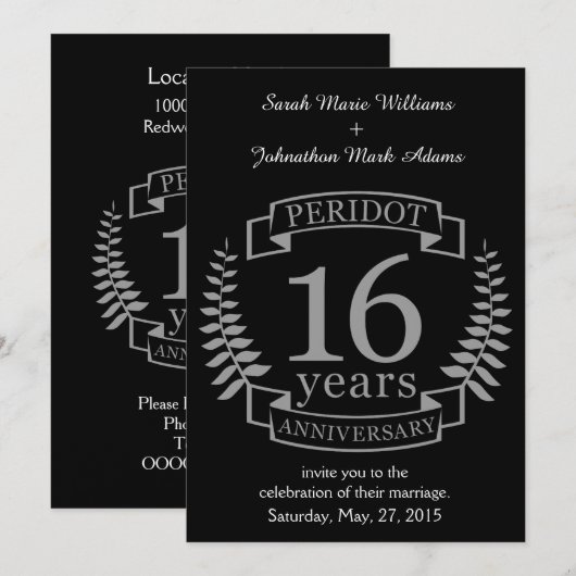 Invitation Noces d'argent 16 ans de mariage (Devant / Derrière)