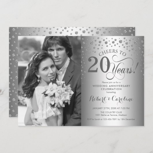 Invitation Noces d'argent 20 ans de mariage avec photo (Devant / Derrière)