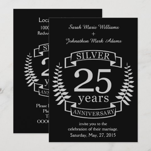 Invitation Noces d'argent 25 ans (Devant / Derrière)