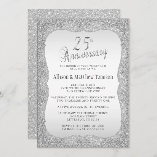 Invitation Noces d'argent 25e anniversaire de mariage | Texte (Devant / Derrière)
