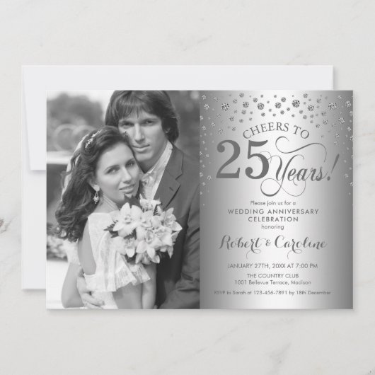 Invitation Noces d'argent 25ème anniversaire de mariage avec  (Devant)