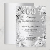 Invitation noces d'argent 60 ans fleurs rubans (Devant / Derrière)