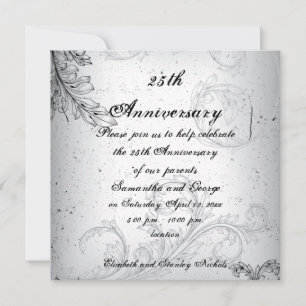 Invitation Noces d'argent anniversaire de mariage gris noir