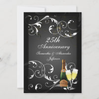 Noces d'argent Champagne Anniversaire Noir et Blan