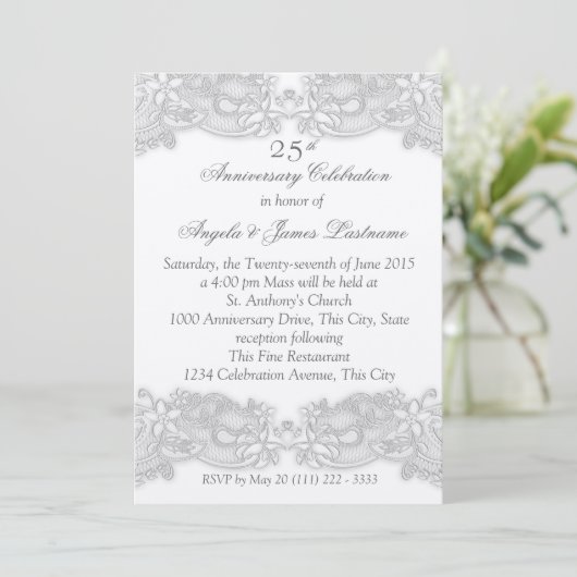 Invitation Noces d'argent Floral Victorien (Debout devant)