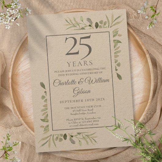 Invitation Noces d'argent Rustique 25 ans