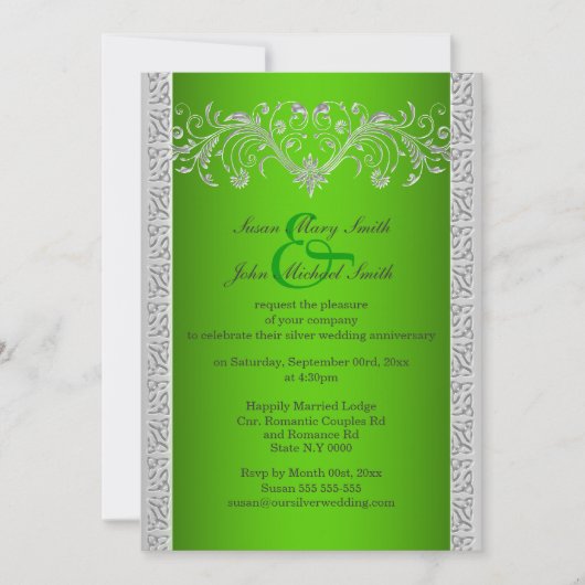 Invitation Noces d'argent vert floral (Devant)