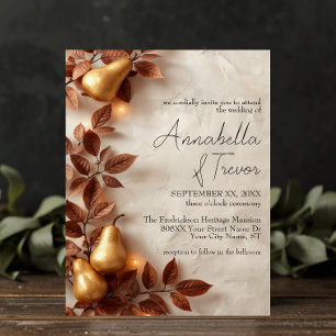 Invitation Noces d'automne aux poires dorées et feuilles d'ol