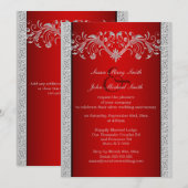 Invitation Noces de argent rouge florale (Devant / Derrière)