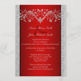 Invitation Noces de argent rouge florale