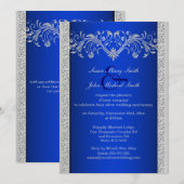 Invitation Noces de bleu d'argent florales (Devant / Derrière)