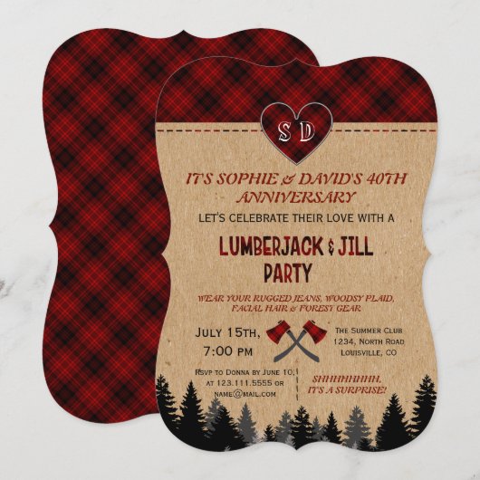 Invitation Noces de bois de LumberJack et Jill 40e anniversai (Devant / Derrière)