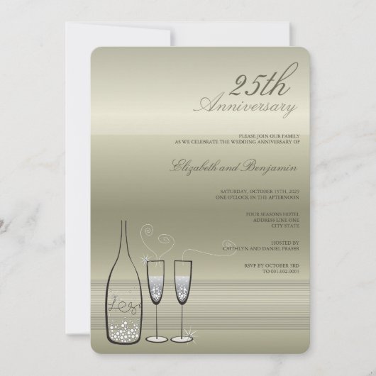 Invitation Noces de Champagne Argenté 25e Anniversaire de Mar (Devant)
