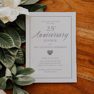 Invitation Noces de cœur argenté 25 ans de mariage