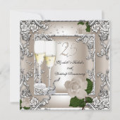 Invitation Noces de Cristal Mariage Crème Rose Argent (Devant)