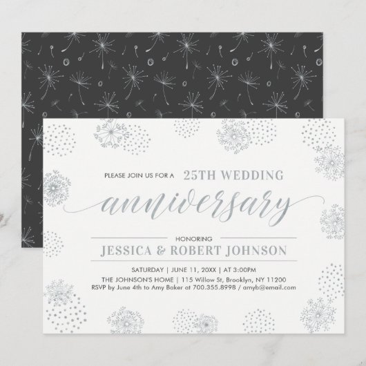 Invitation Noces de cristal | Moderne Floral 25e Anniversaire (Devant / Derrière)