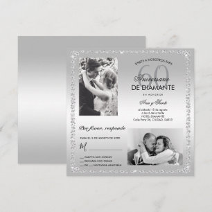 Invitation Noces de diamant 60 ans de mariage double photo 