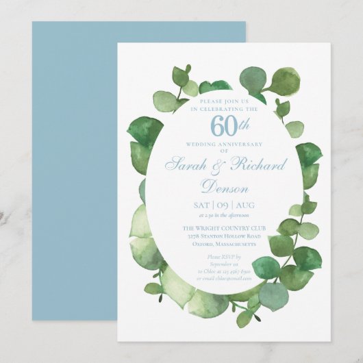 Invitation Noces de diamant 60 ans de mariage Eucalyptus (Devant / Derrière)