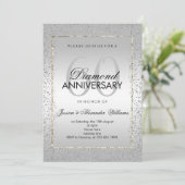 Invitation Noces de diamant 60 ans Stylées Argent Confettis (Debout devant)
