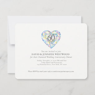 Invitation Noces de diamant amour si fort cœur aquarelle dans