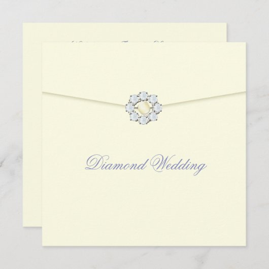 Invitation Noces de diamant avec broche diamant (Devant / Derrière)