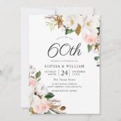 Invitation Noces de diamant Fleurs roses et blanches 60e anni (Devant)