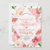 Invitation Noces de diamant géométriques de corail florales (Devant)