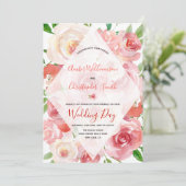 Invitation Noces de diamant géométriques de corail florales (Debout devant)