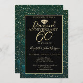 Invitation Noces de diamant vert avec confettis dorés pour an (Devant / Derrière)