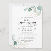 Invitation Noces de eucalyptus rustique or 50ème anniversaire (Devant)