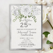 Invitation Noces de Fleur Blanche Argenté 25 Ans de Mariage