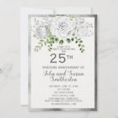Invitation Noces de Fleur Blanche Argenté 25 Ans de Mariage (Devant)