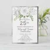 Invitation Noces de Fleur Blanche Argenté 25 Ans de Mariage (Debout devant)