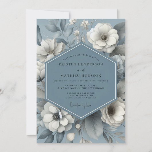 Invitation Noces de Flore Éthérée Bleu Ardoise (Devant)