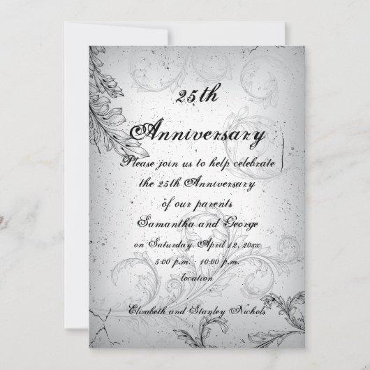 Invitation Noces de gris argent anniversaire de mariage (Devant)