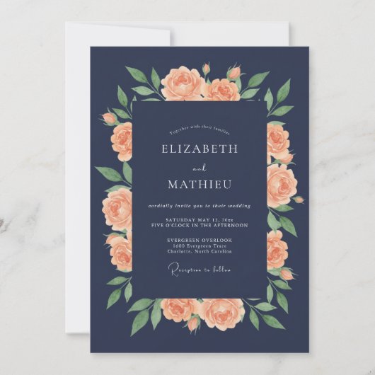 Invitation Noces de la Fleur de Pêcher Navy (Devant)