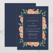 Invitation Noces de la Fleur de Pêcher Navy (Devant / Derrière)