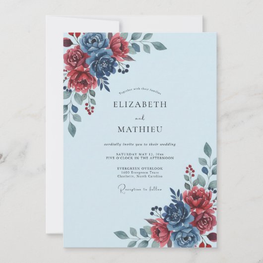 Invitation Noces de la Fleur Écarlate en Acier (Devant)