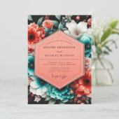 Invitation Noces de la flore nocturne corail sarcelle (Debout devant)