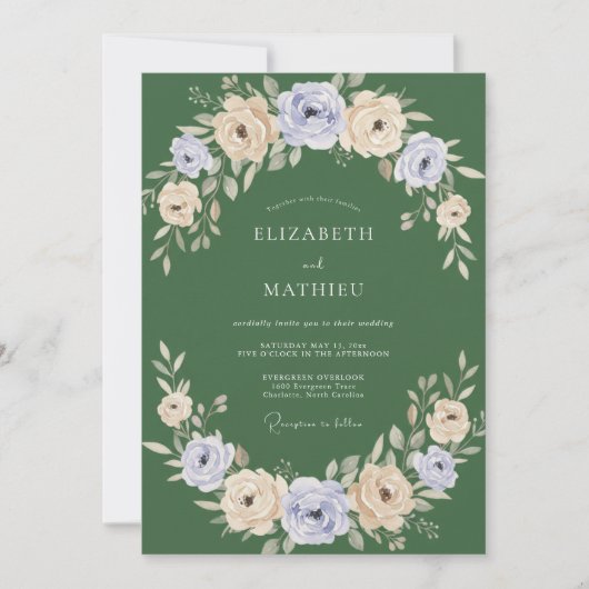 Invitation Noces de l'arche de floraison de vert sauge (Devant)