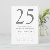 Invitation Noces de mariage 25 ans Argent Gris & Blanc (Debout devant)