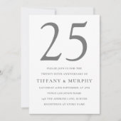 Invitation Noces de mariage 25 ans gris argent et blanc (Devant)
