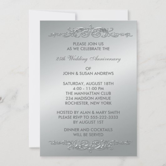 Invitation Noces de Mariage 25 Ans Silver Swirls (Devant)