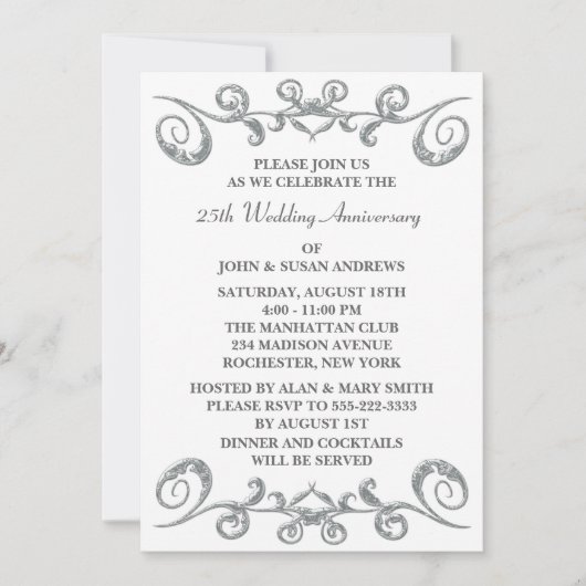 Invitation Noces de mariage 25 ans Silver Swirls (Devant)