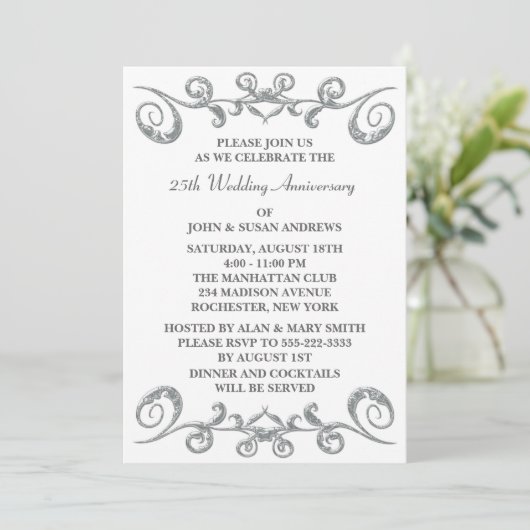 Invitation Noces de mariage 25 ans Silver Swirls (Debout devant)