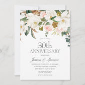 Invitation Noces de mariage 30 ans Fleurs roses et blanches (Devant)