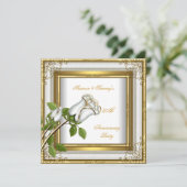 Invitation Noces de mariage 50 ans Blanc Rose Or Élégant (Debout devant)