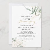 Invitation Noces de mariage 50 ans Feuillage vert or (Devant)