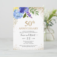 Noces de mariage 50 ans Fleur Or Bleu Violet