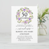 Invitation Noces de mariage 50 ans Fleurs Blanc Violet (Debout devant)